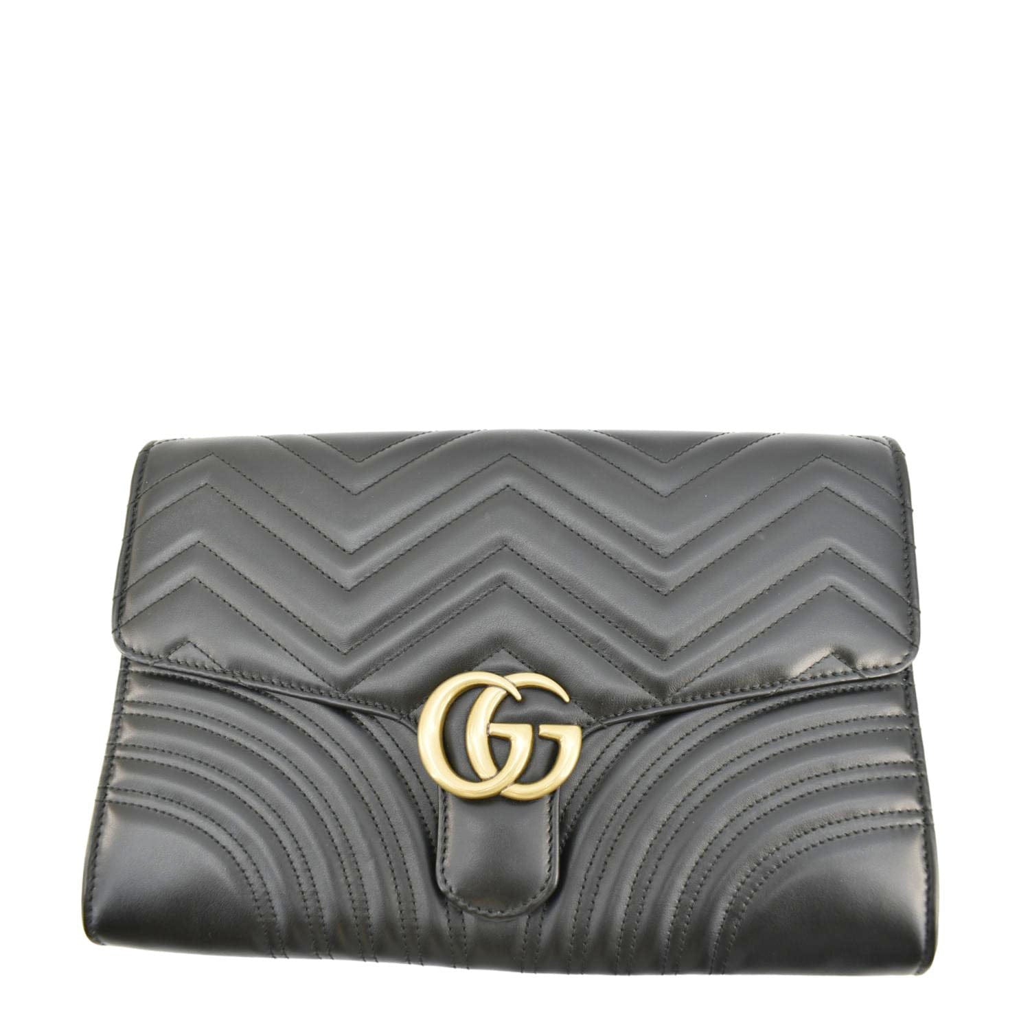 GUCCI Gucci Marmont Matelasse Chevron Leather Clutch Bag Black 498079