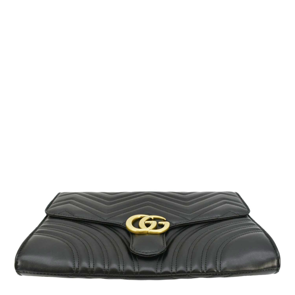 GUCCI Gucci Marmont Matelasse Chevron Leather Clutch Bag Black 498079