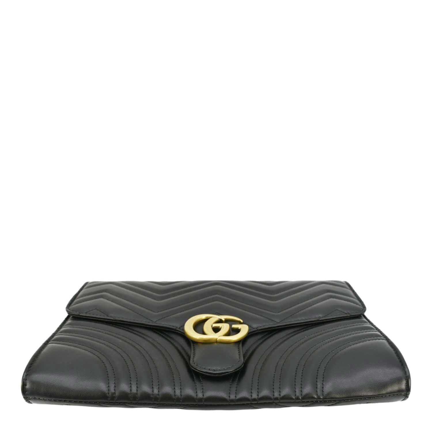 GUCCI Gucci Marmont Matelasse Chevron Leather Clutch Bag Black 498079