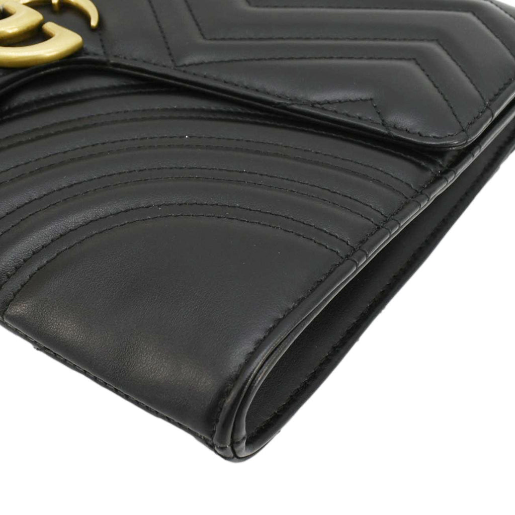 GUCCI Gucci Marmont Matelasse Chevron Leather Clutch Bag Black 498079