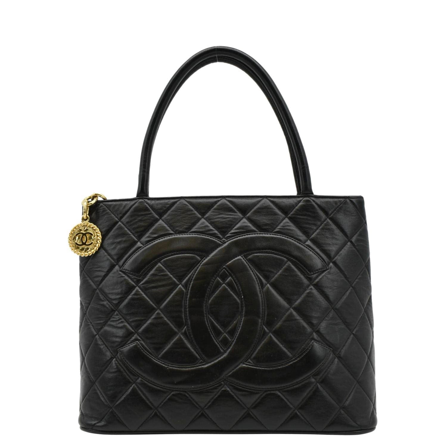 Chanel Medallion Quilted Caviar Leather Tote Bag Black