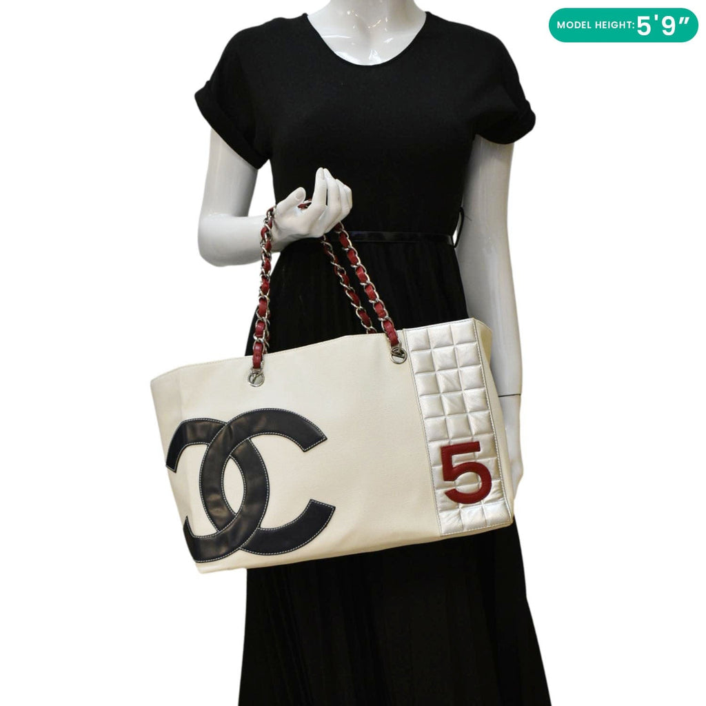 Chanel Foil No.5 Canvas Chain Shopping Tote Bag White