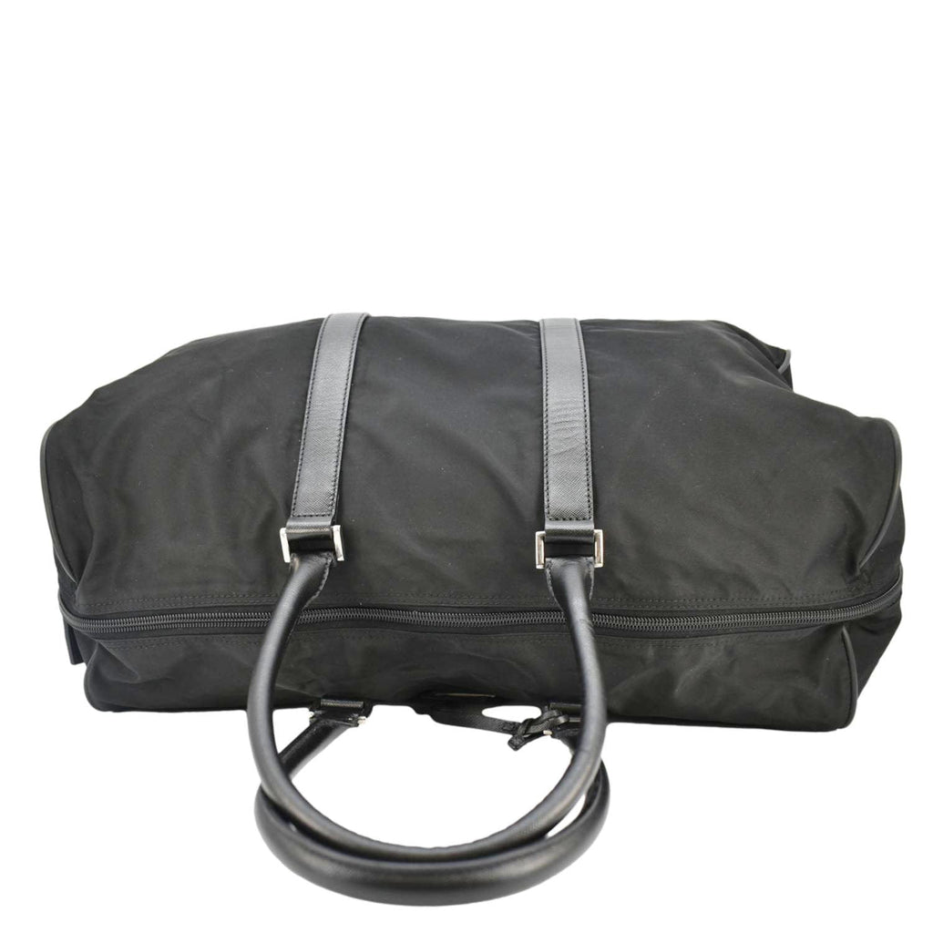 PRADA Re-Nylon Saffiano Leather Viaggio Duffle Bag Black