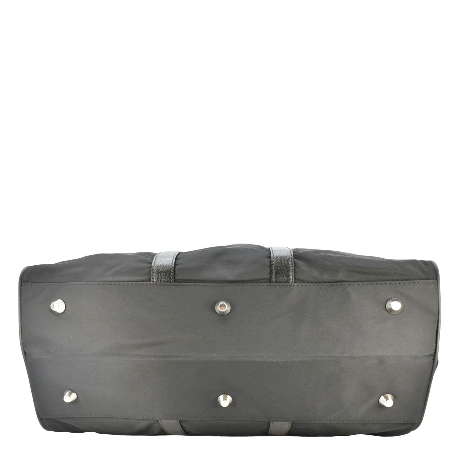 PRADA Re-Nylon Saffiano Leather Viaggio Duffle Bag Black