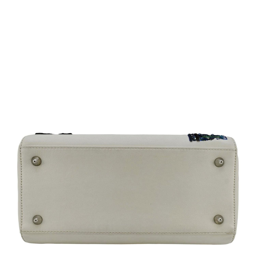 CHRISTIAN DIOR Lady Dior Patch Embellished Leather Tote Bag White
