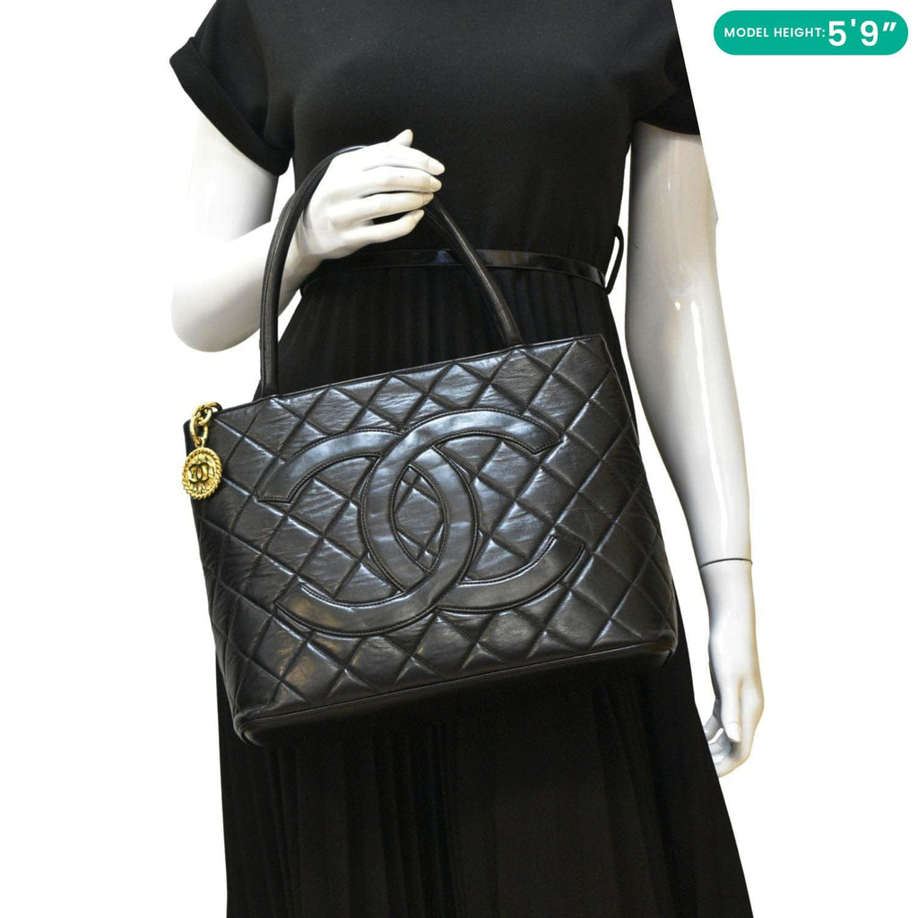 Chanel Medallion Quilted Caviar Leather Tote Bag Black