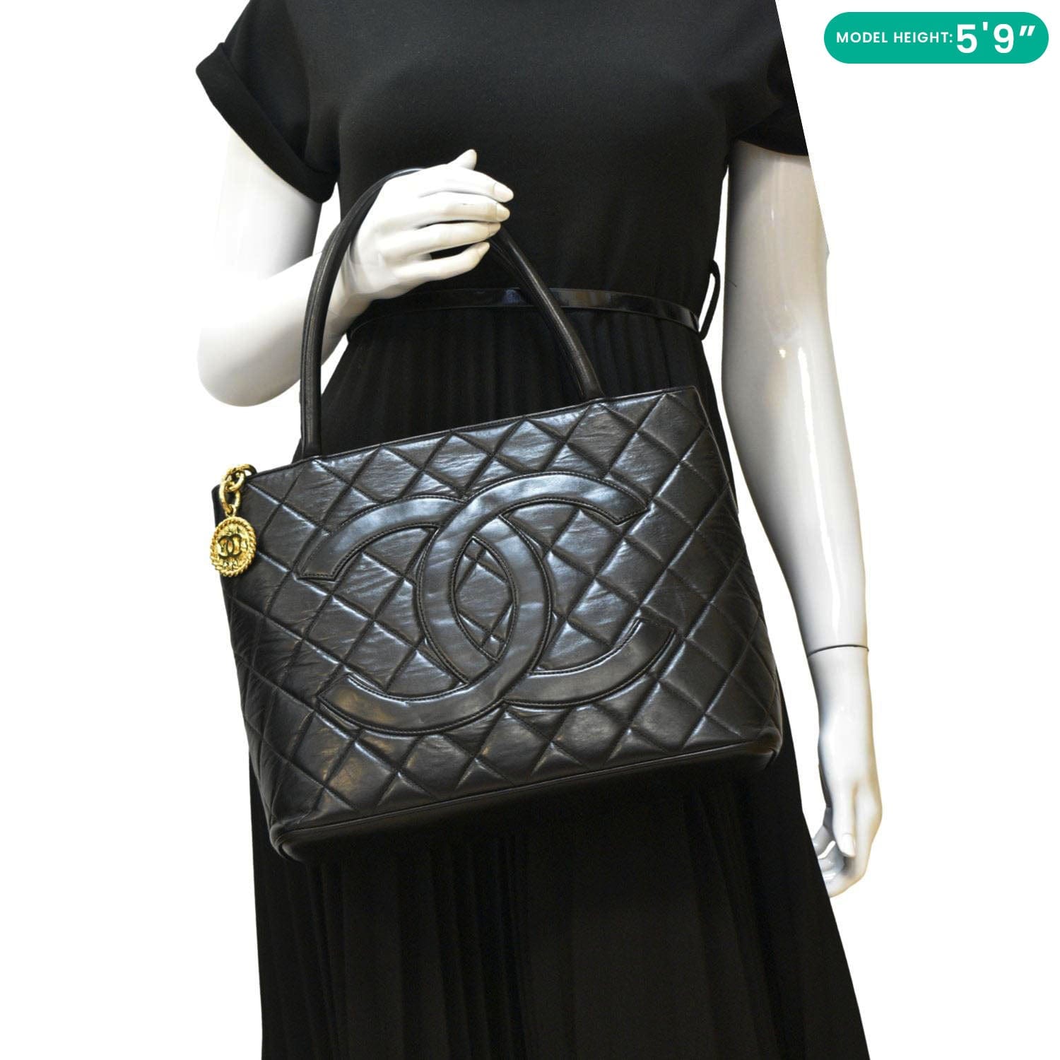 Chanel Medallion Quilted Caviar Leather Tote Bag Black