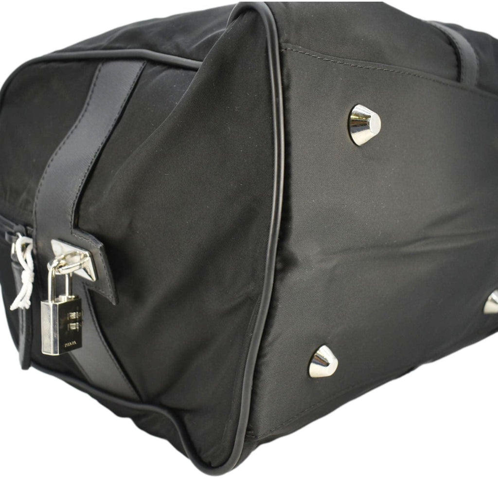PRADA Re-Nylon Saffiano Leather Viaggio Duffle Bag Black