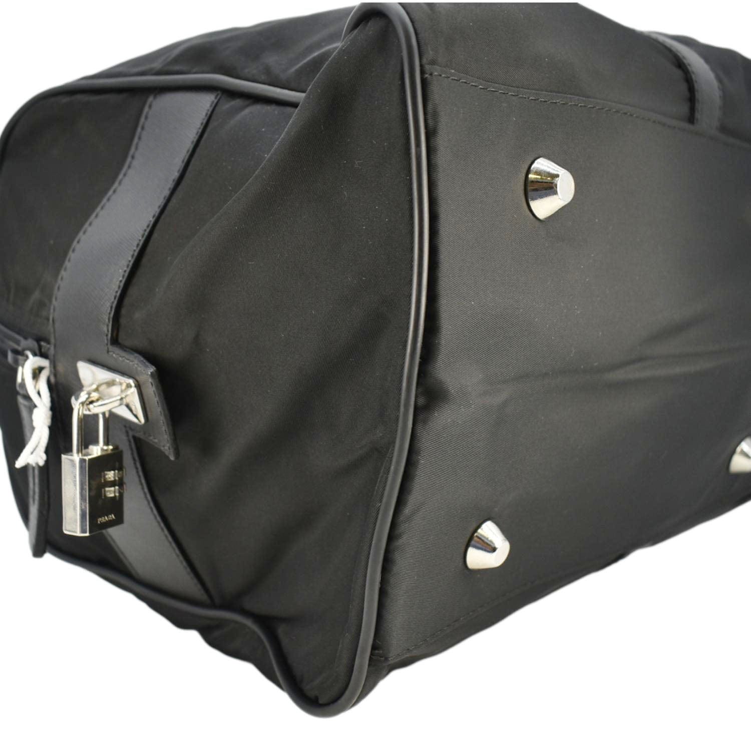 PRADA Re-Nylon Saffiano Leather Viaggio Duffle Bag Black