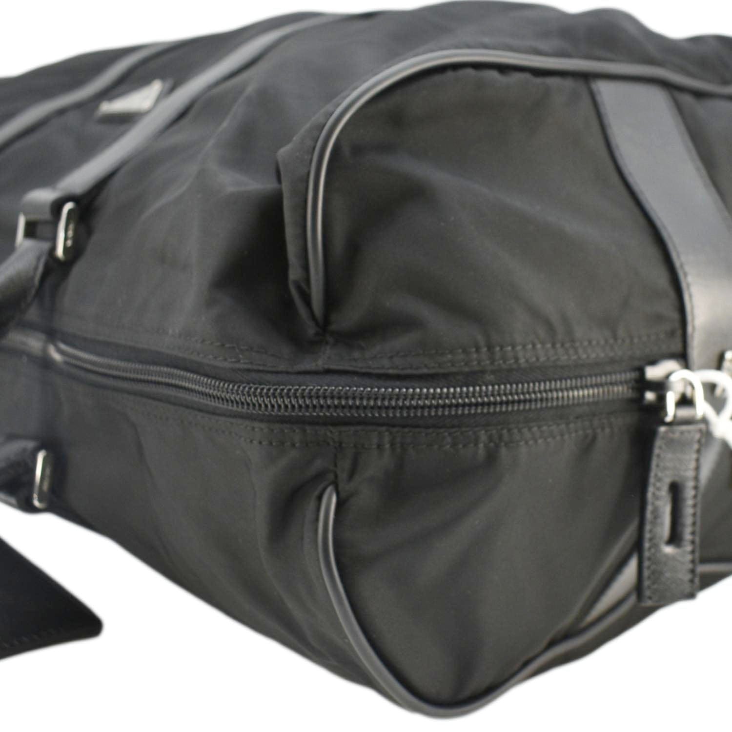 PRADA Re-Nylon Saffiano Leather Viaggio Duffle Bag Black