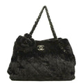 Chanel Large Camellia Fantasy Faux Fur Tote Bag Black