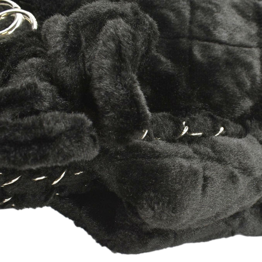 Chanel Large Camellia Fantasy Faux Fur Tote Bag Black