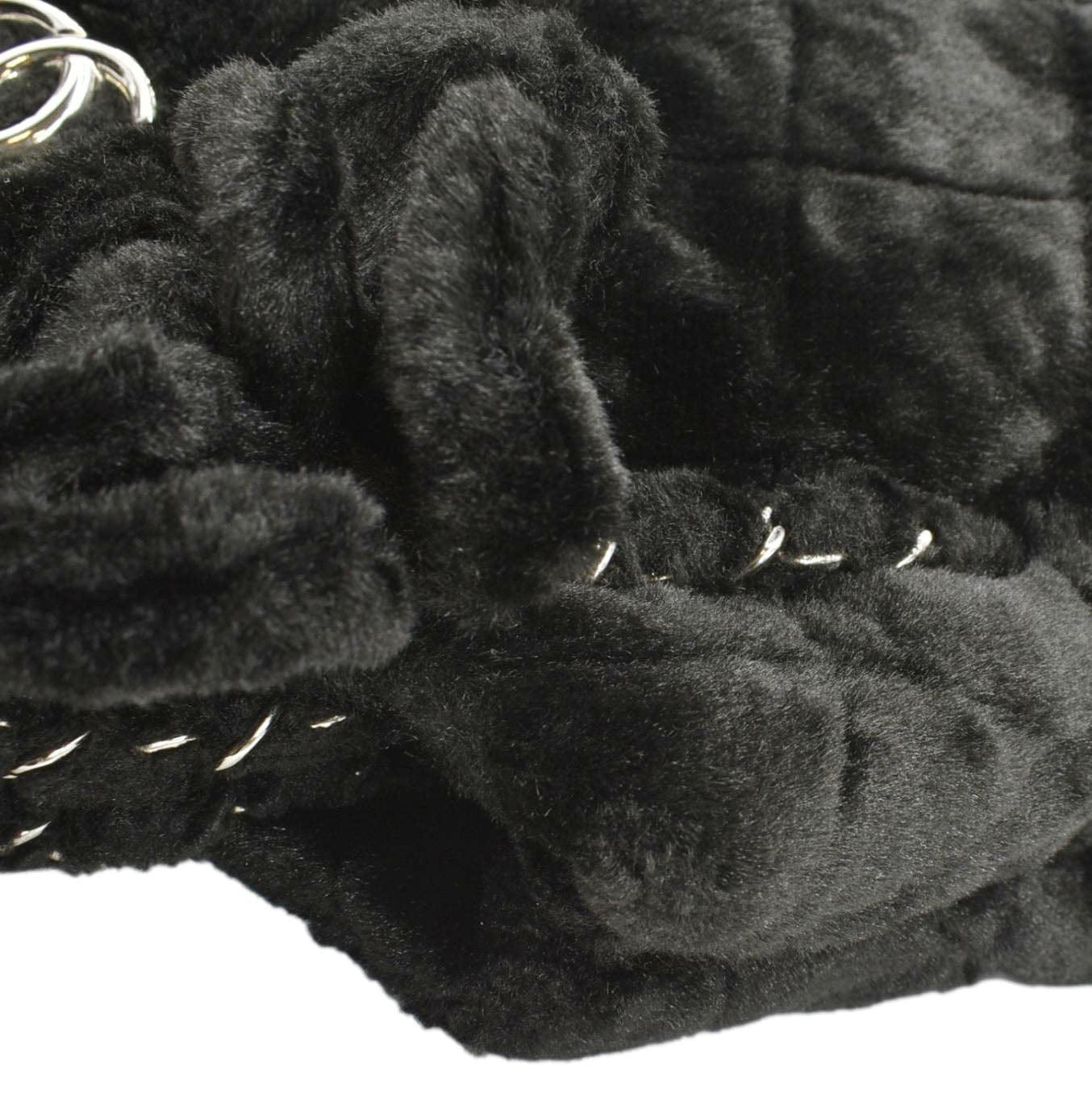 Chanel Large Camellia Fantasy Faux Fur Tote Bag Black