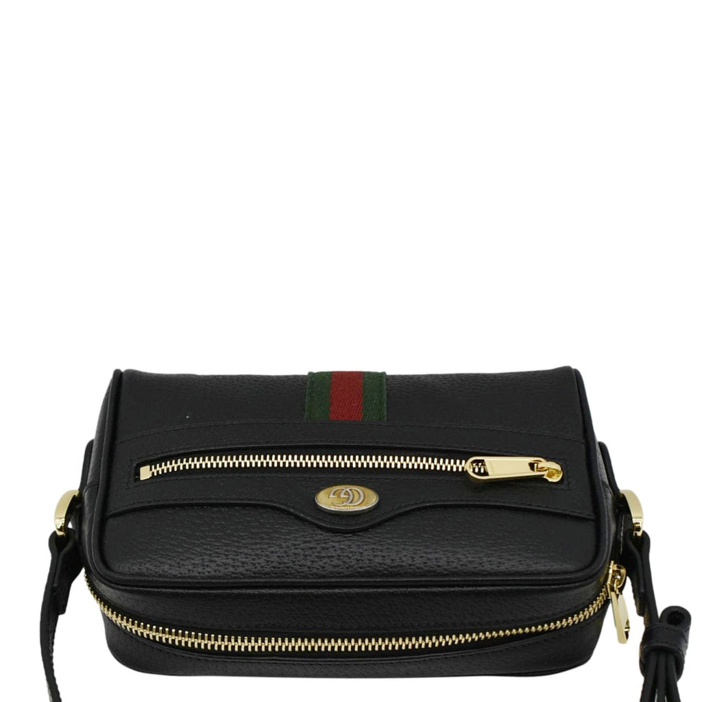 GUCCI Ophidia Web Mini  Leather Crossbody Bag Black 719885
