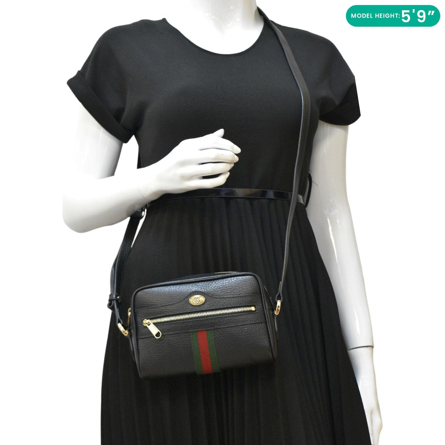 GUCCI Ophidia Web Mini  Leather Crossbody Bag Black 719885