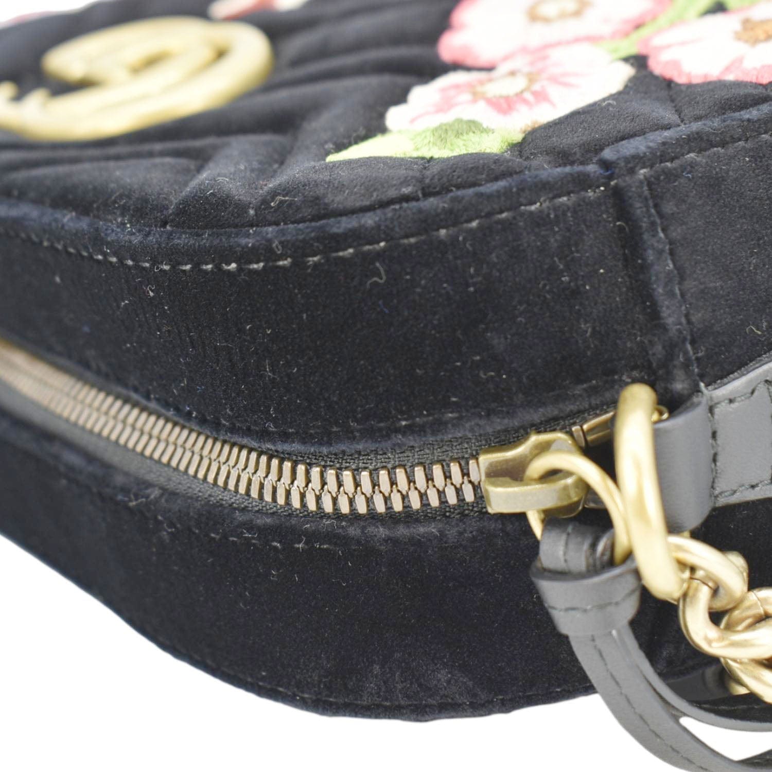 GUCCI Gucci Marmont Small Matelasse Deer Embroidered Velvet Camera Bag Black 447632