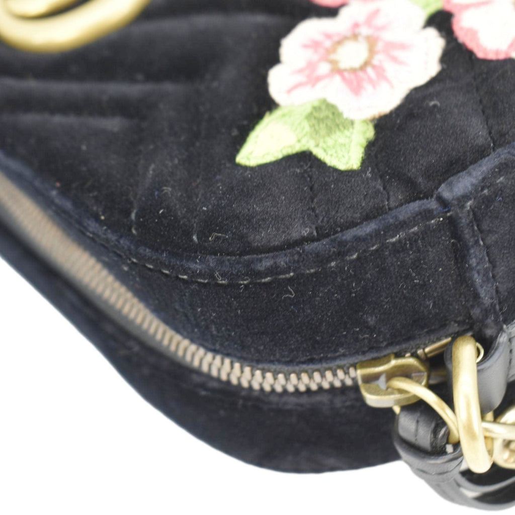 GUCCI Gucci Marmont Small Matelasse Deer Embroidered Velvet Camera Bag Black 447632