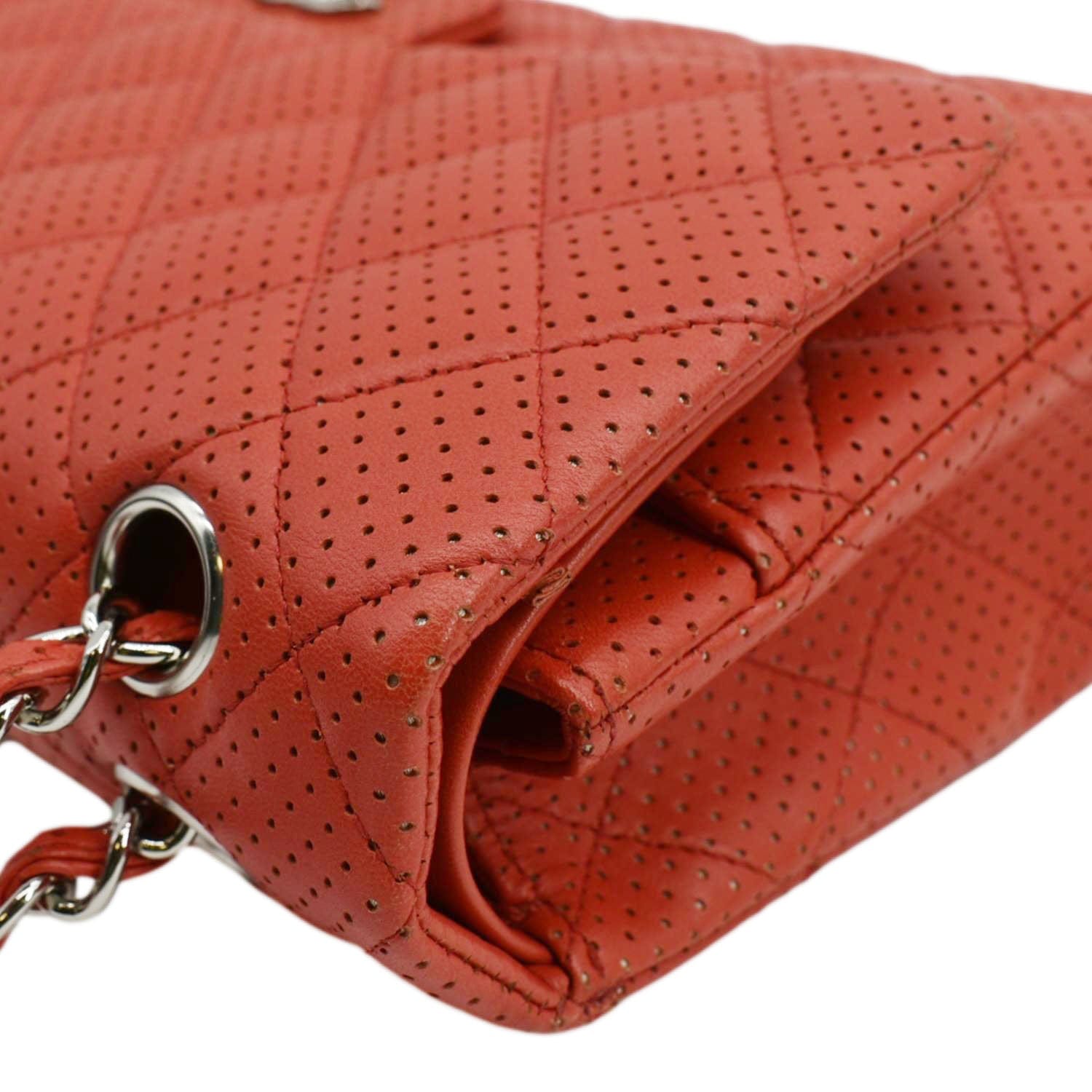 Chanel Classic Medium Double Flap Quilted Perforated Leather Shoulder Bag Red