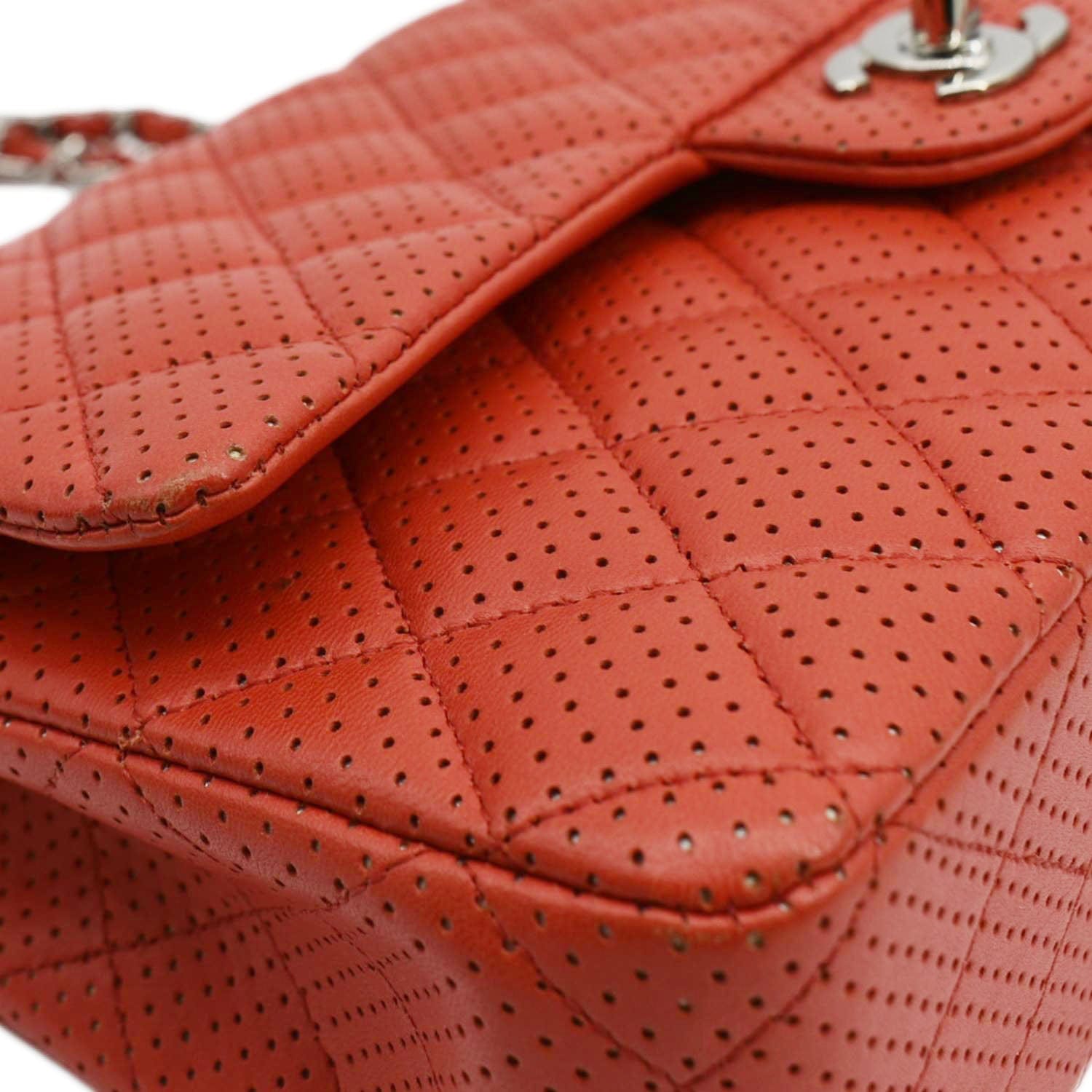 Chanel Classic Medium Double Flap Quilted Perforated Leather Shoulder Bag Red