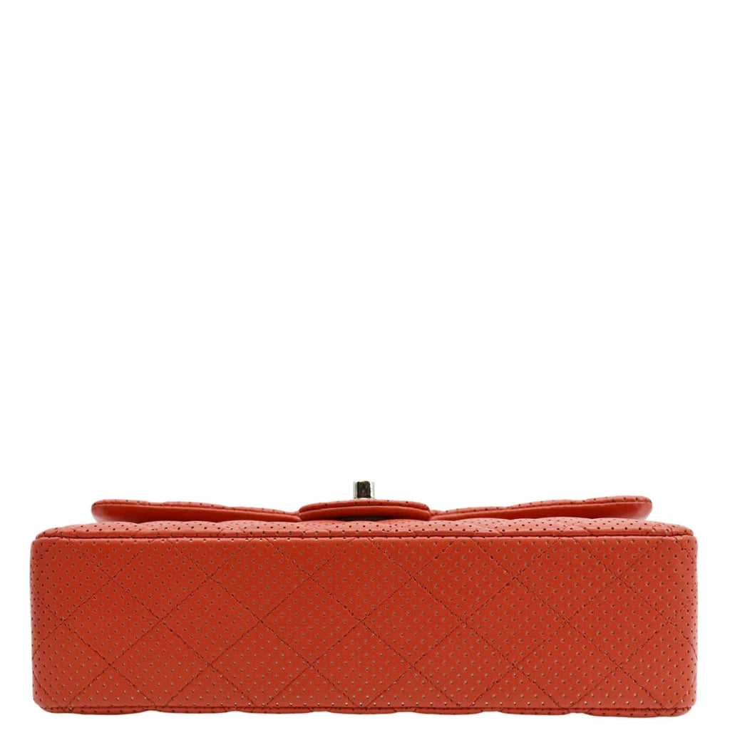 Chanel Classic Medium Double Flap Quilted Perforated Leather Shoulder Bag Red
