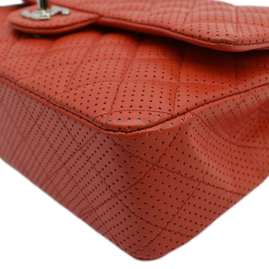 Chanel Classic Medium Double Flap Quilted Perforated Leather Shoulder Bag Red