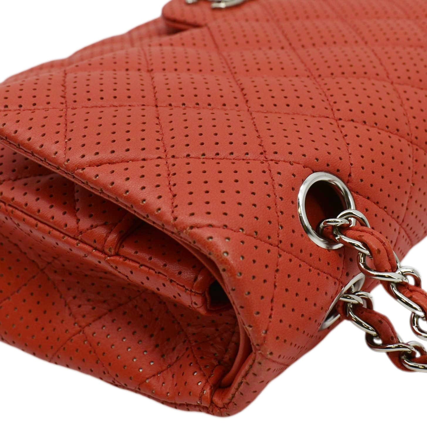 Chanel Classic Medium Double Flap Quilted Perforated Leather Shoulder Bag Red
