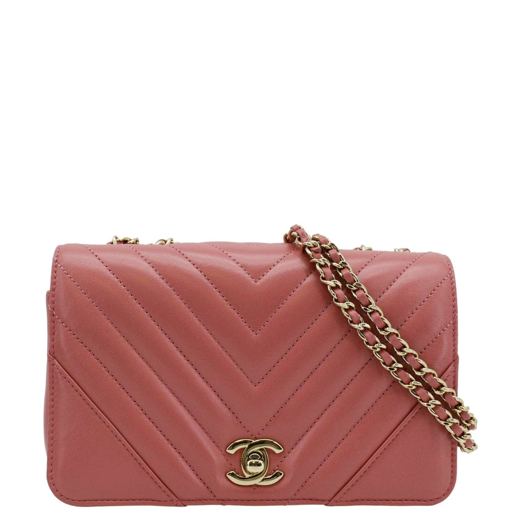 Chanel Statement Flap Mini Quilted Chevron Crossbody Bag Pink