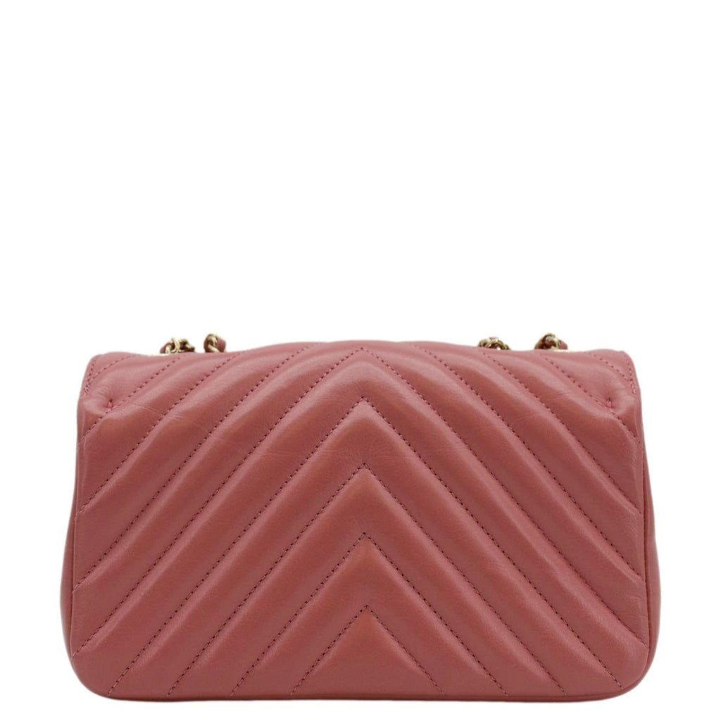 Chanel Statement Flap Mini Quilted Chevron Crossbody Bag Pink