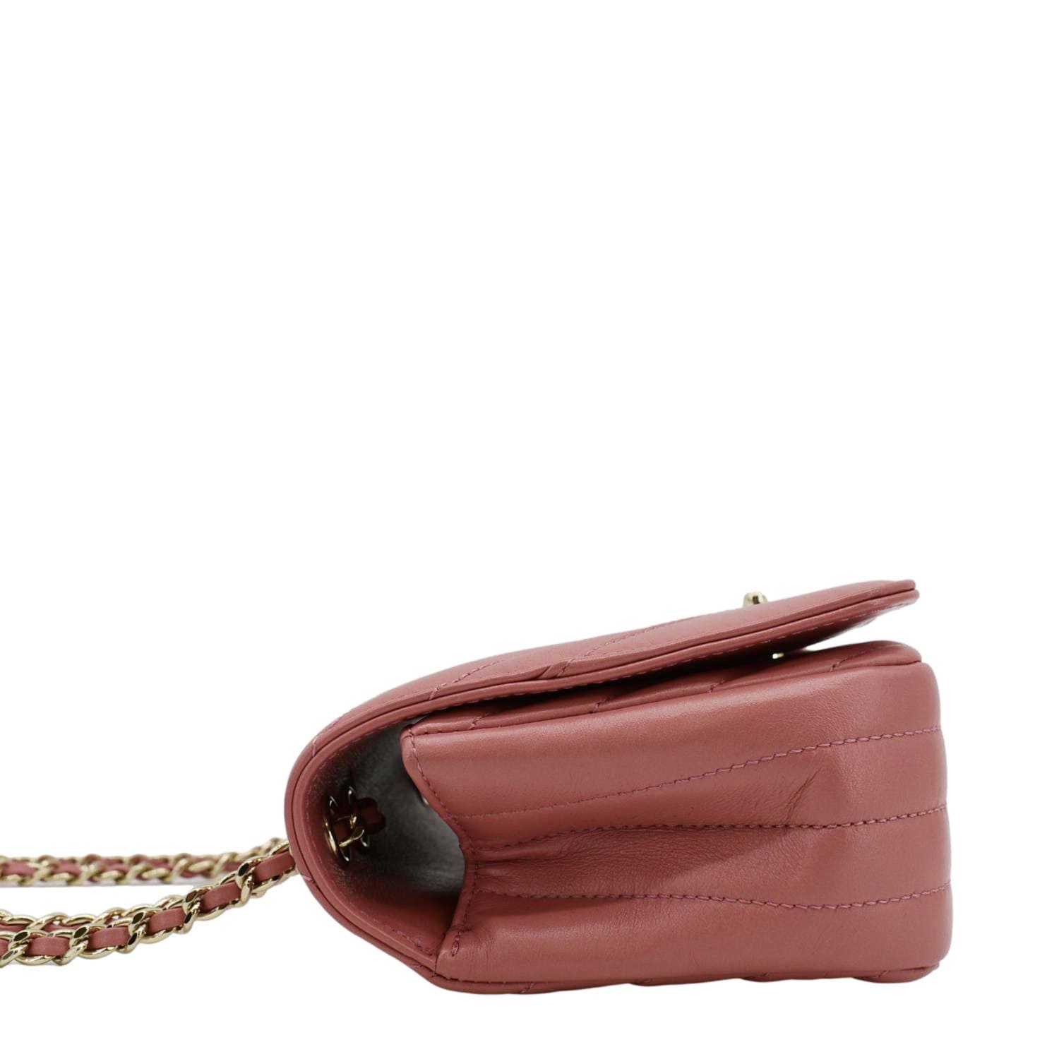 Chanel Statement Flap Mini Quilted Chevron Crossbody Bag Pink