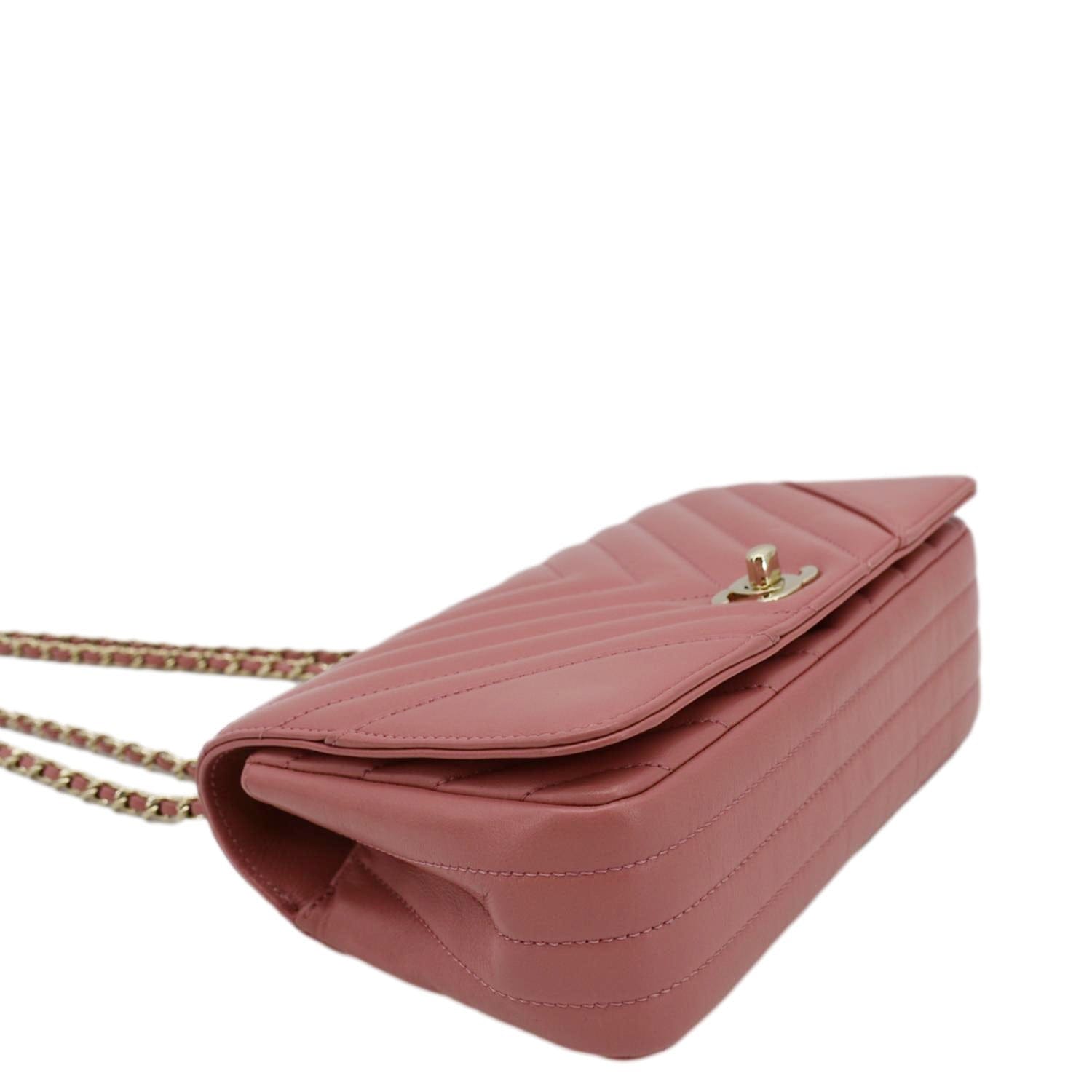 Chanel Statement Flap Mini Quilted Chevron Crossbody Bag Pink