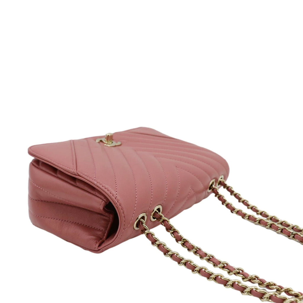 Chanel Statement Flap Mini Quilted Chevron Crossbody Bag Pink