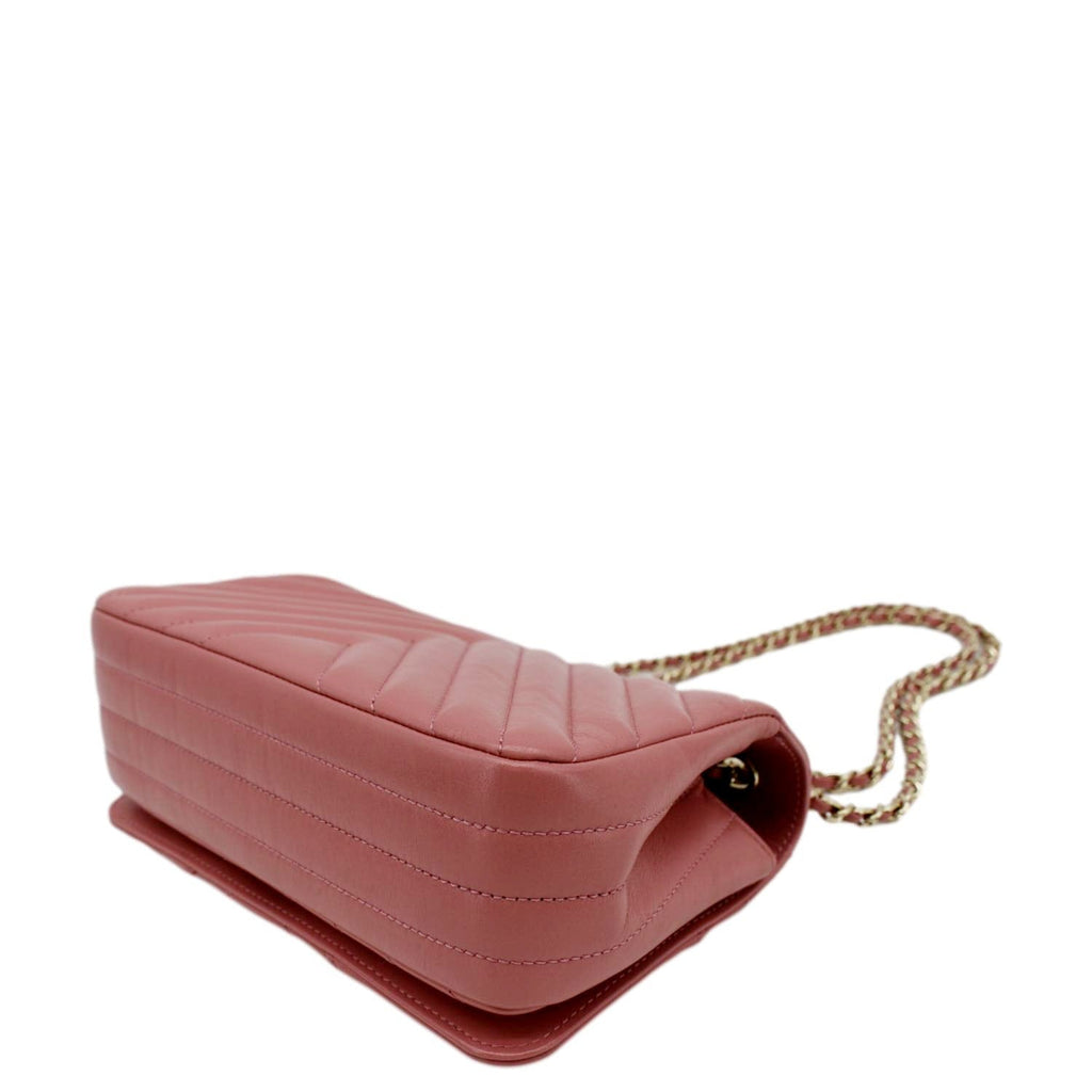 Chanel Statement Flap Mini Quilted Chevron Crossbody Bag Pink