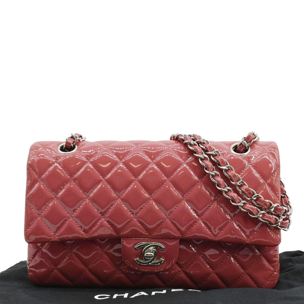 Chanel Classic Double Flap Patent Leather Shoulder Bag Rose Pink