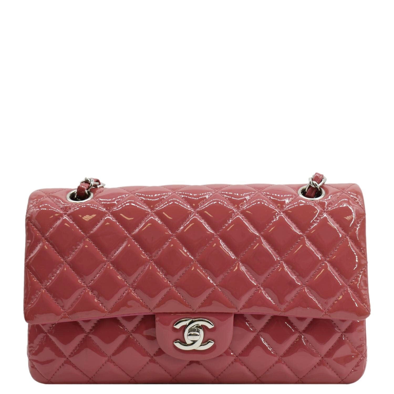 Chanel Classic Double Flap Patent Leather Shoulder Bag Rose Pink