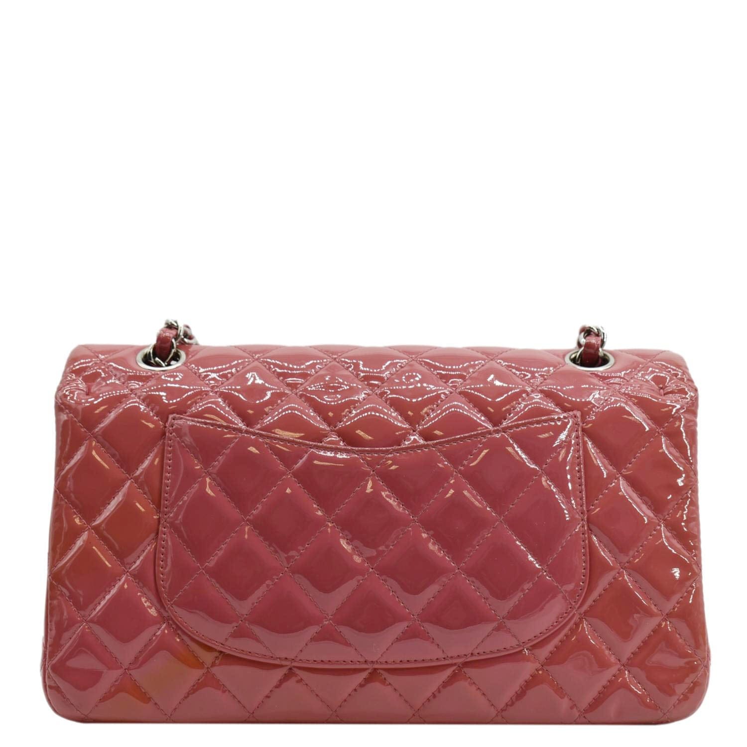 Chanel Classic Double Flap Patent Leather Shoulder Bag Rose Pink