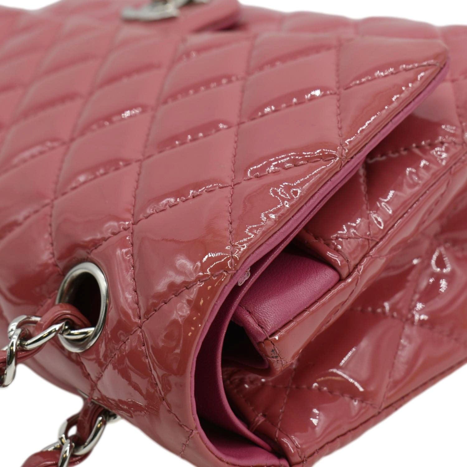 Chanel Classic Double Flap Patent Leather Shoulder Bag Rose Pink