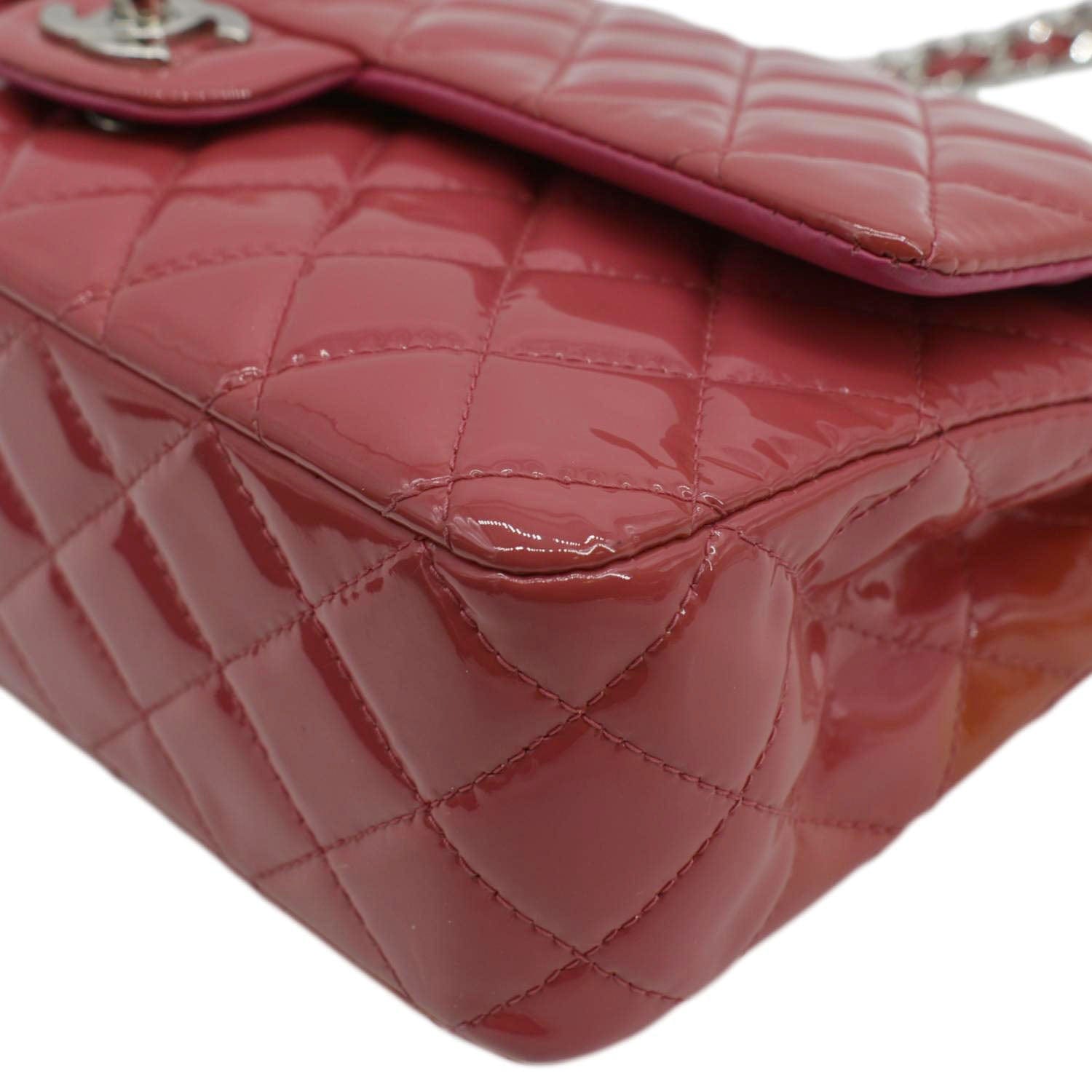 Chanel Classic Double Flap Patent Leather Shoulder Bag Rose Pink