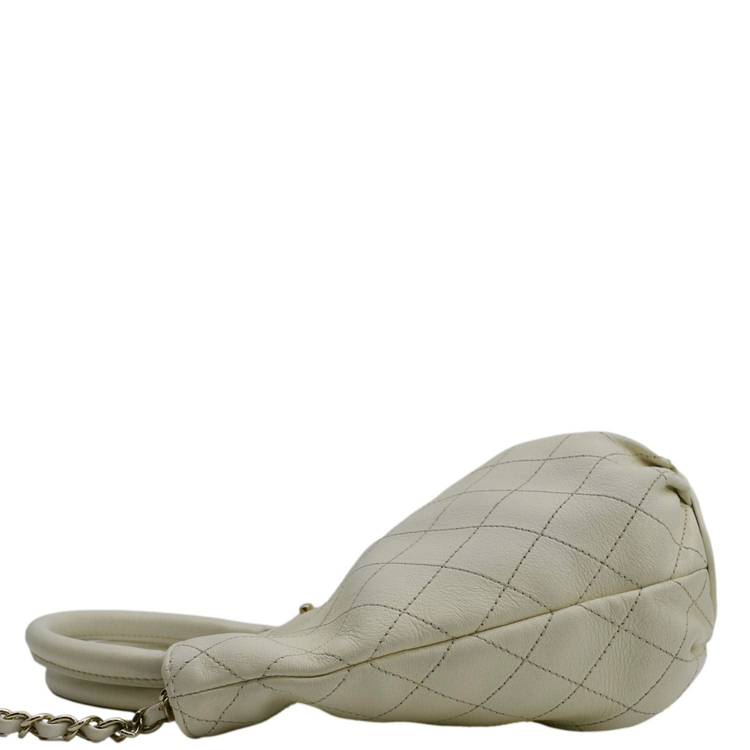 Chanel CC Lock Bucket Stitched Leather Tote Shoulder Bag Off White