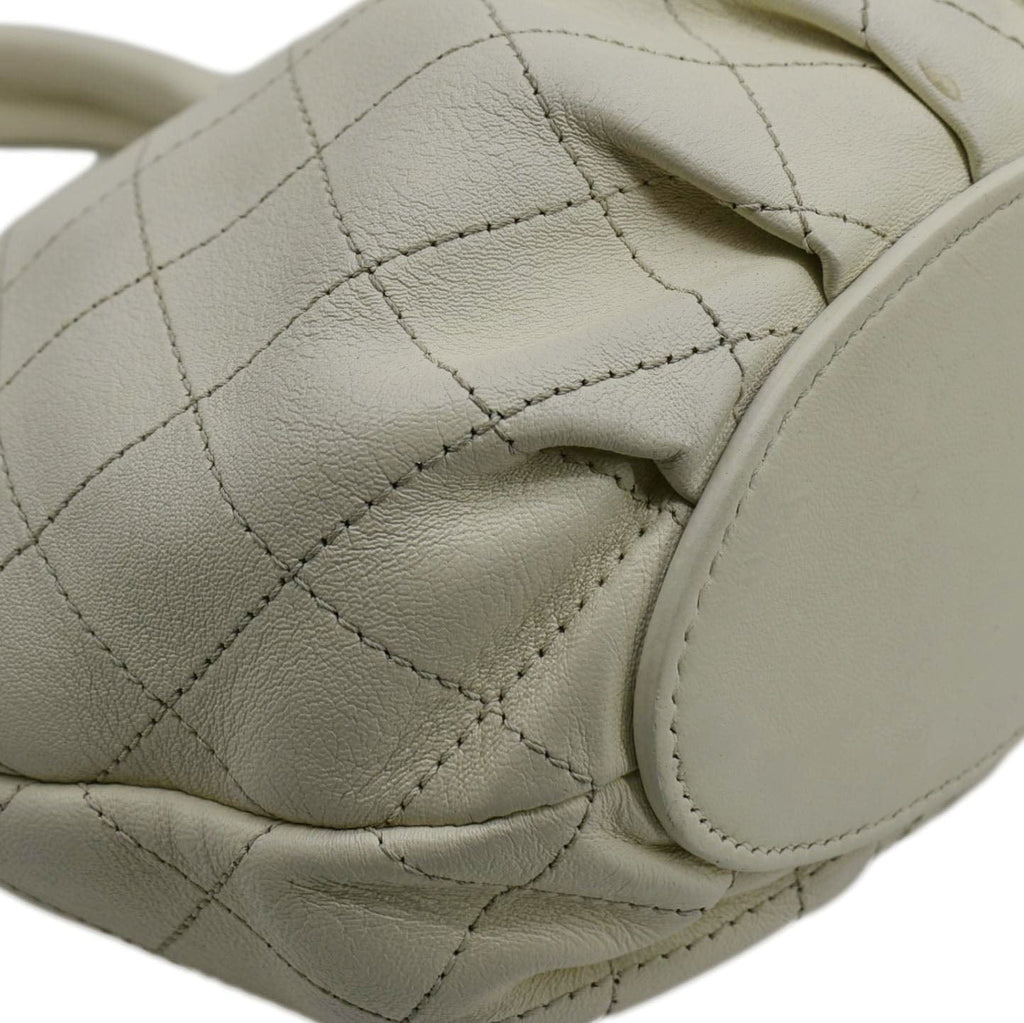 Chanel CC Lock Bucket Stitched Leather Tote Shoulder Bag Off White