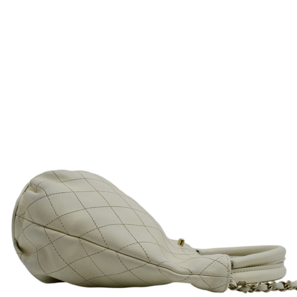 Chanel CC Lock Bucket Stitched Leather Tote Shoulder Bag Off White