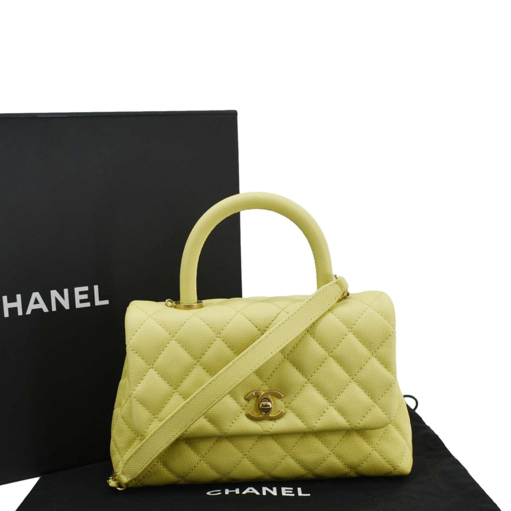 Chanel CC Coco Flap Caviar Leather Top Handle Shoulder Bag Yellow 24229597