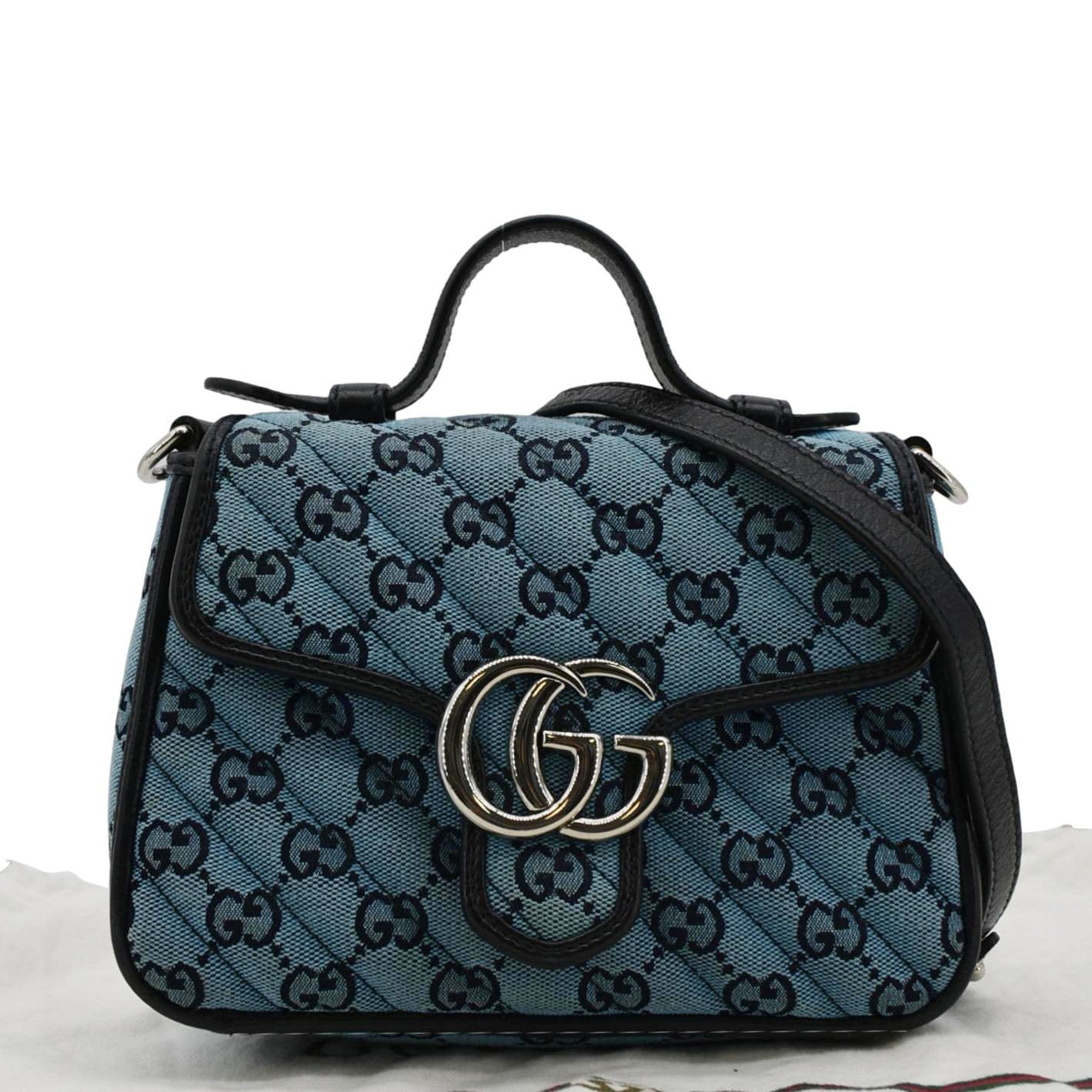 GUCCI Gucci Marmont Mini Top Handle Canvas Crossbody Bag Blue 583571