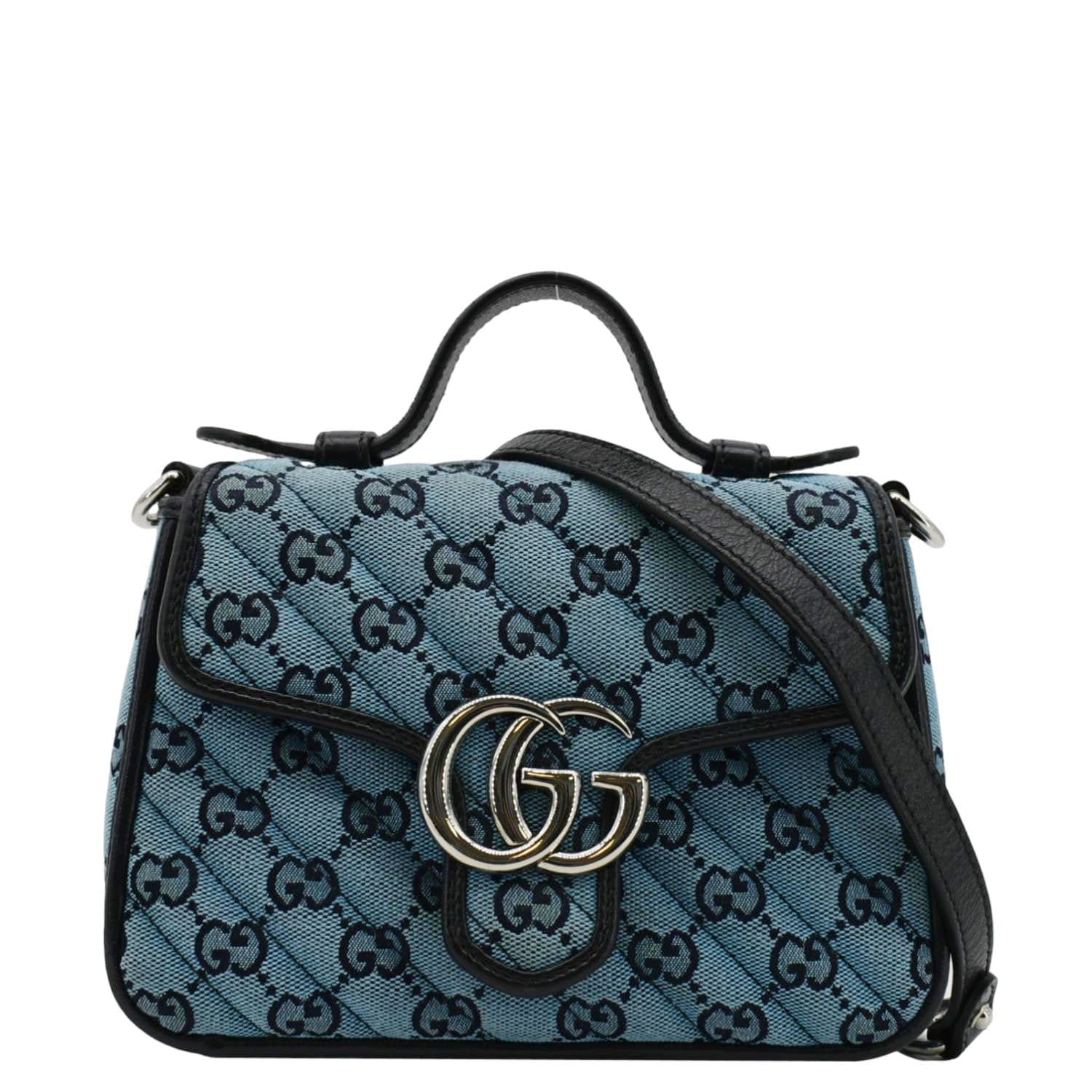 GUCCI Gucci Marmont Mini Top Handle Canvas Crossbody Bag Blue 583571