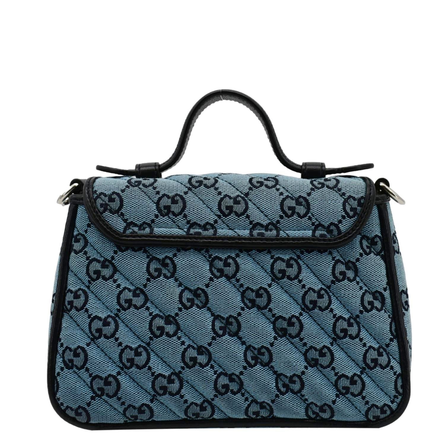 GUCCI Gucci Marmont Mini Top Handle Canvas Crossbody Bag Blue 583571