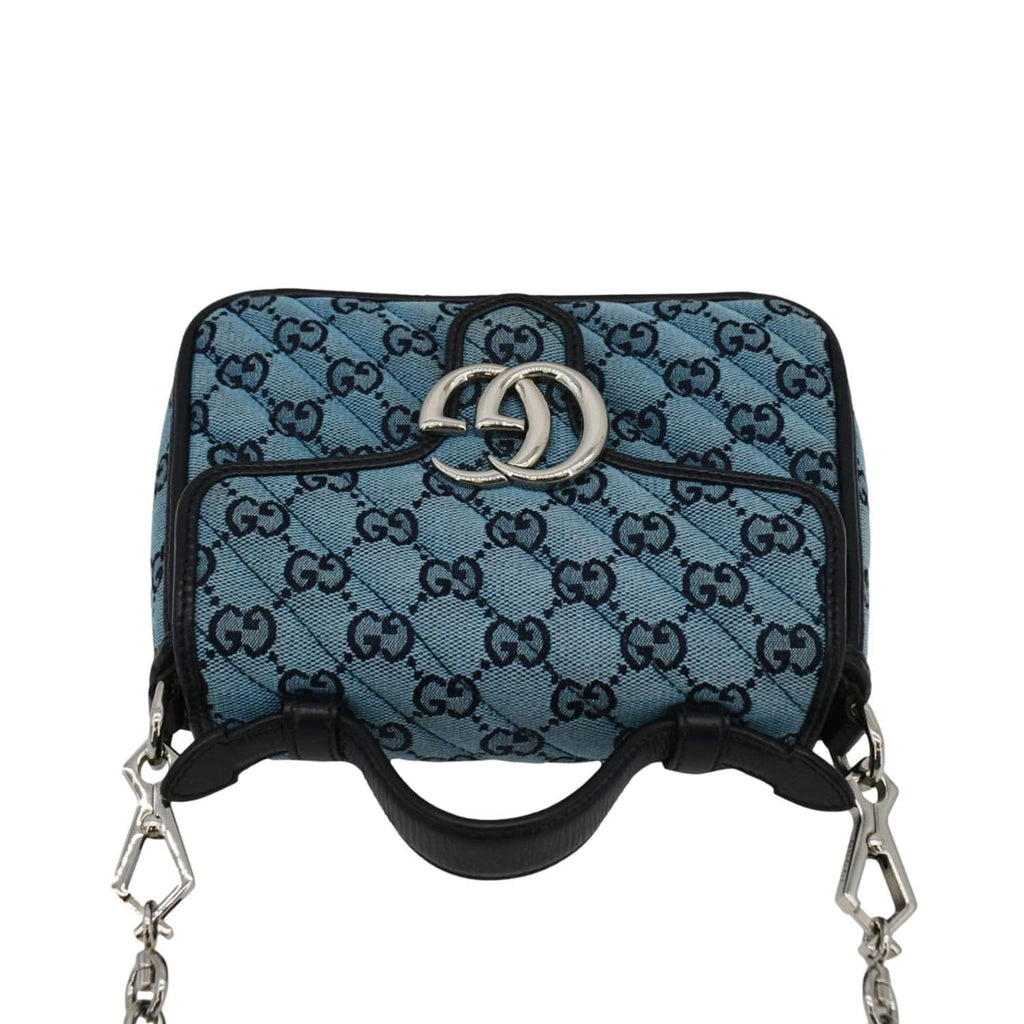 GUCCI Gucci Marmont Mini Top Handle Canvas Crossbody Bag Blue 583571