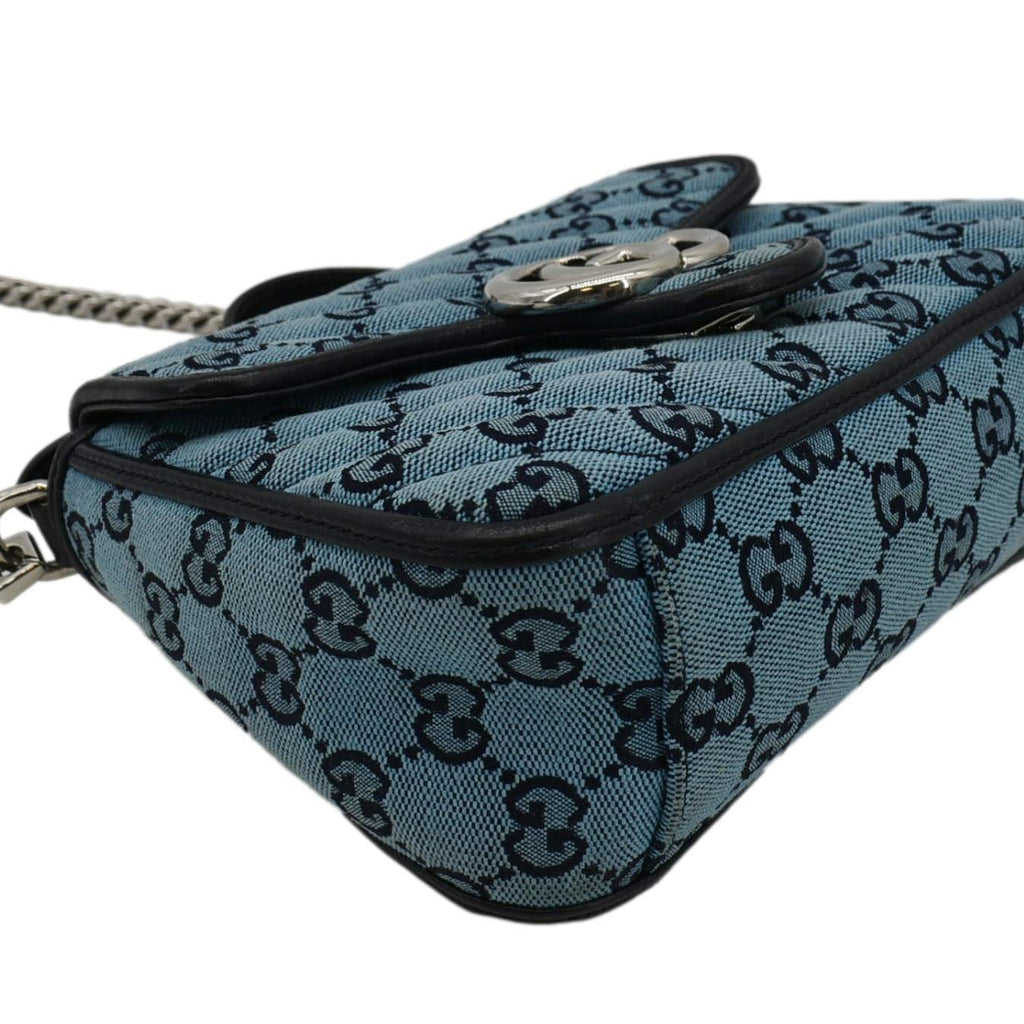 GUCCI Gucci Marmont Mini Top Handle Canvas Crossbody Bag Blue 583571