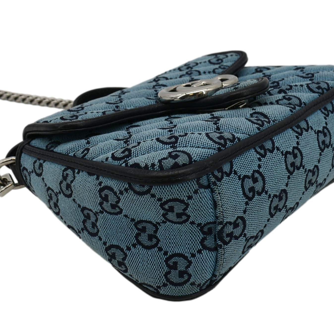 GUCCI Gucci Marmont Mini Top Handle Canvas Crossbody Bag Blue 583571