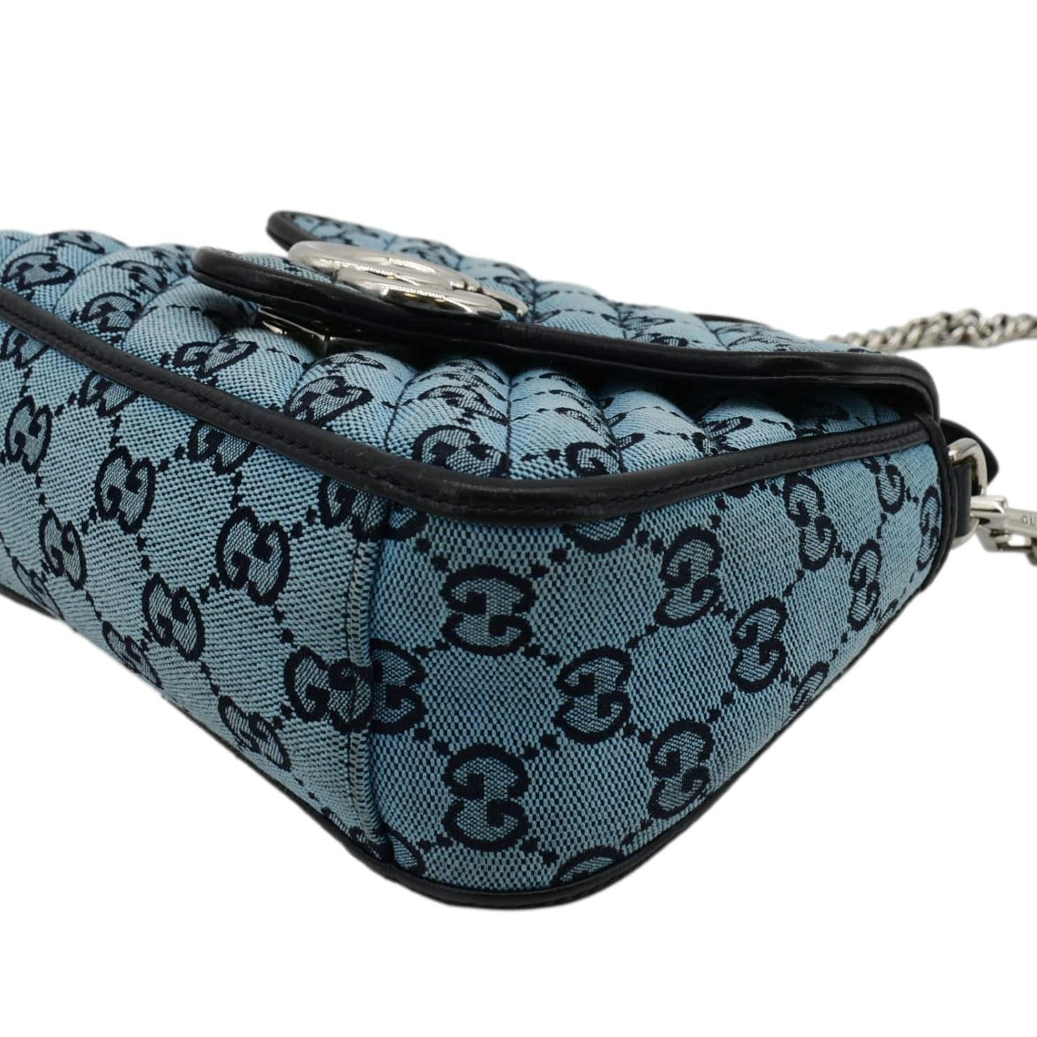 GUCCI Gucci Marmont Mini Top Handle Canvas Crossbody Bag Blue 583571
