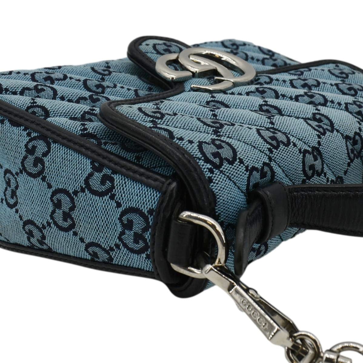 GUCCI Gucci Marmont Mini Top Handle Canvas Crossbody Bag Blue 583571
