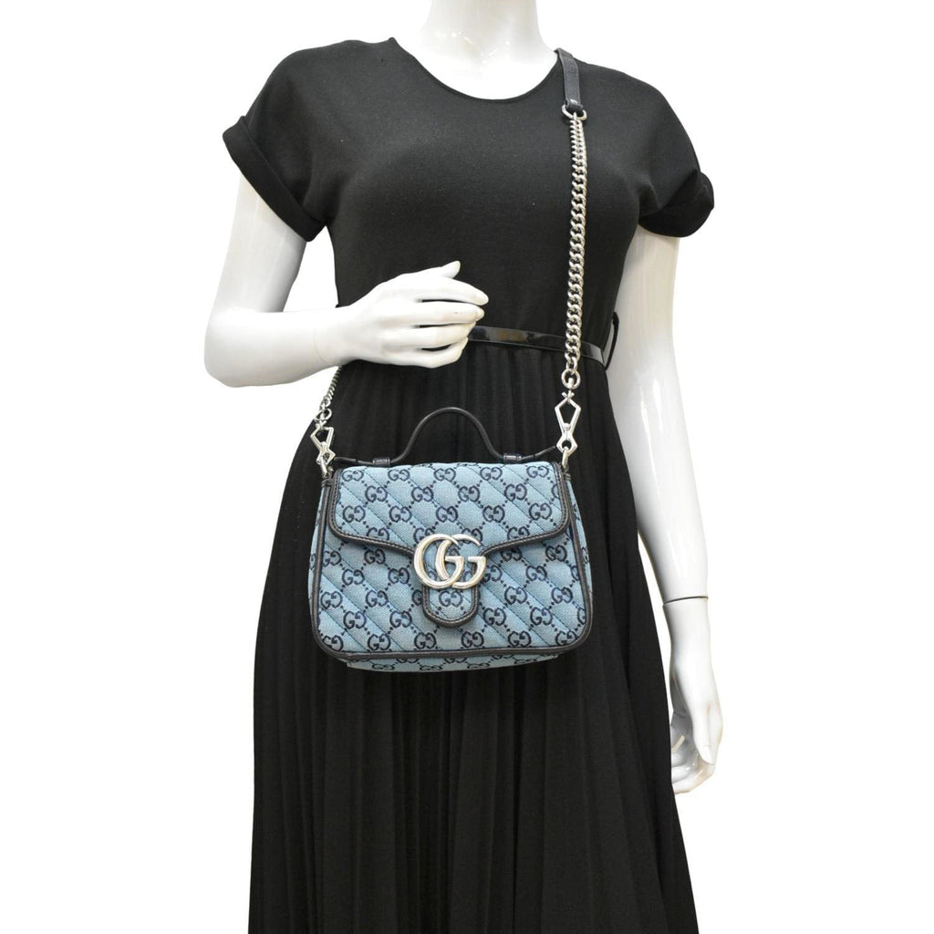 GUCCI Gucci Marmont Mini Top Handle Canvas Crossbody Bag Blue 583571